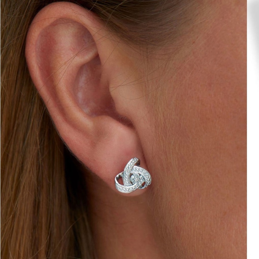 Savvy Cie Jewels Sterling Silver Diamond Love Knot Stud Earrings - Picture 2 of 6
